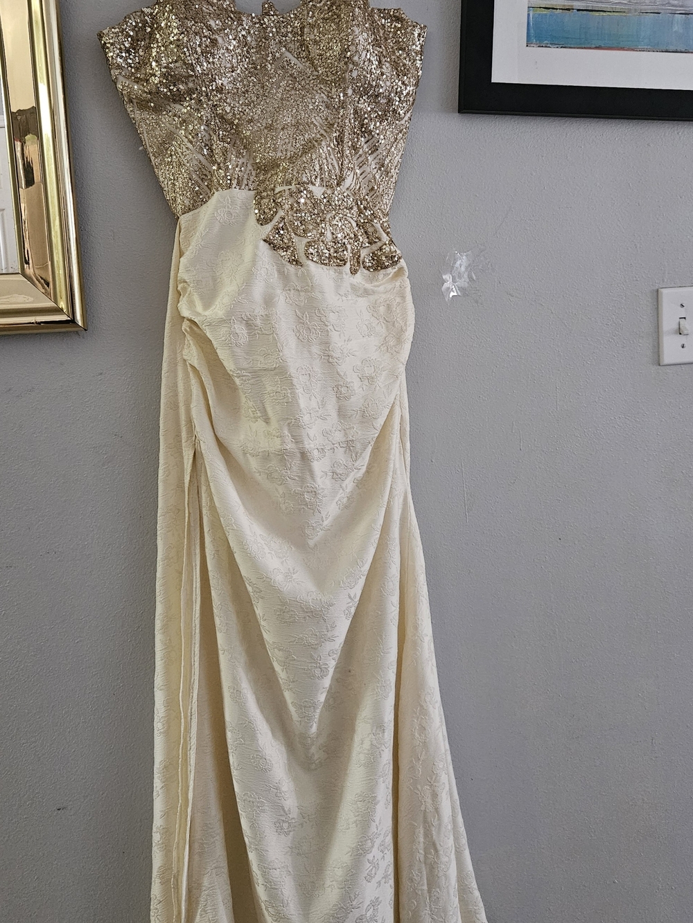 Elegant Ivory and Gold  Prom Dress Custom Made New